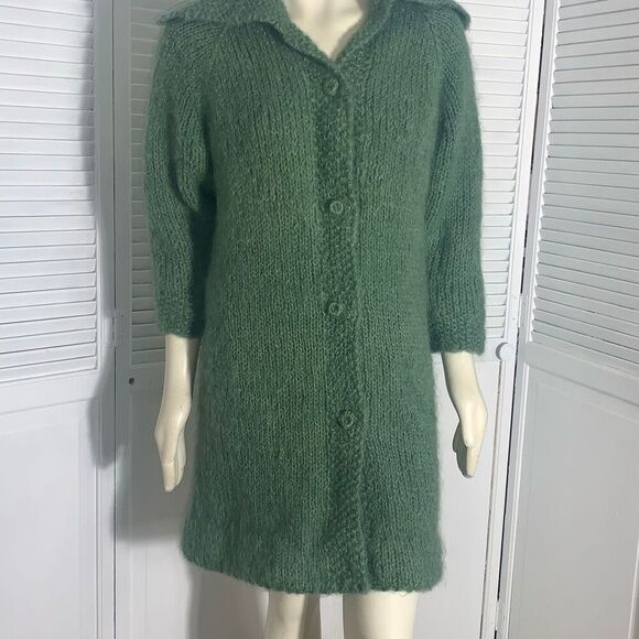 Vintage 1940’s Green Knit Long Sweater Coat Swagger Jacket Medium - Picture 1 of 12